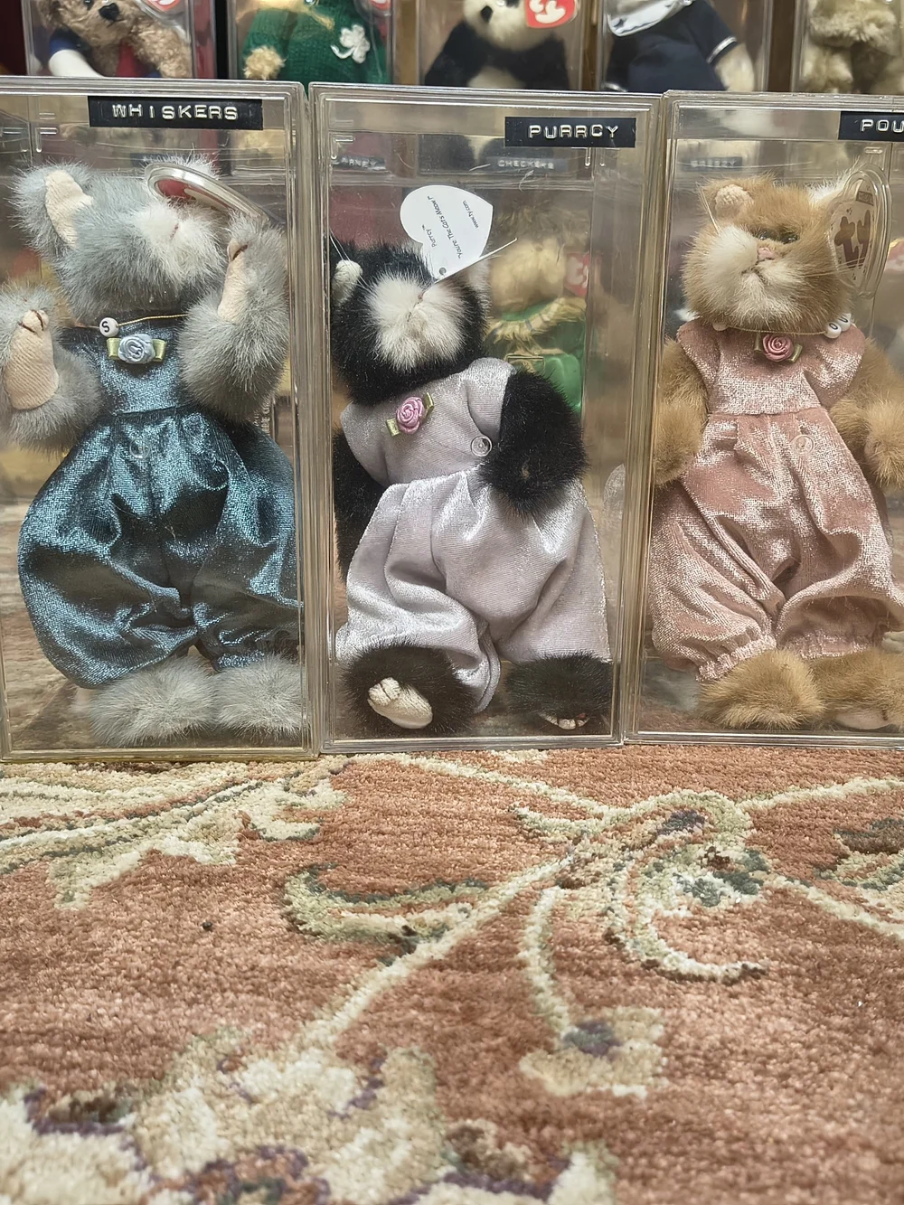 Ty Plush Cats Trio in Teal, Lavender, and Pink Shimmery Outfits